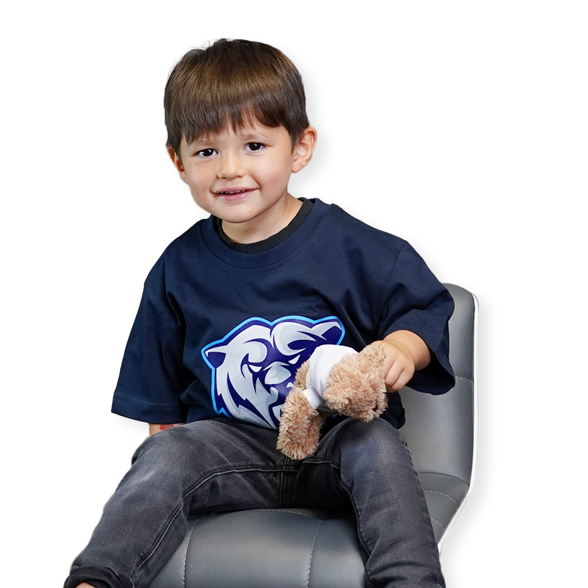 T-Shirt in blau mit Bärenkopf für Kinder in 128